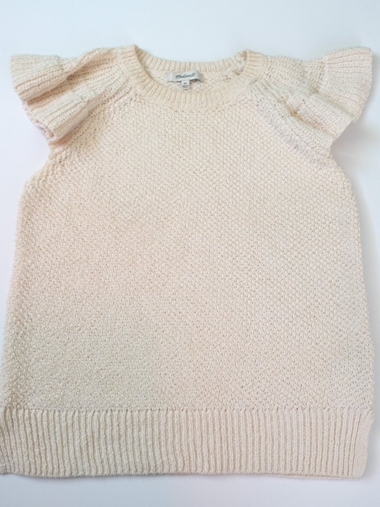 Madewell Flutter Sleeve Textured Knit Crewneck Sweater Top Xs Cream Ruffle Tank